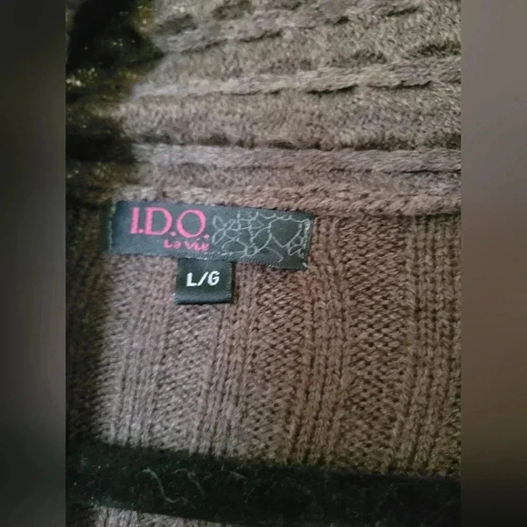 I.D.O La Vie | Long Brown Cardigan with Real Rabbit Fur Detail & String, Size L - Picture 4 of 6